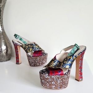 ALICE + OLIVIA Unique Raja Heels Leather Floral Sandal Sample Not For Resale 9.5